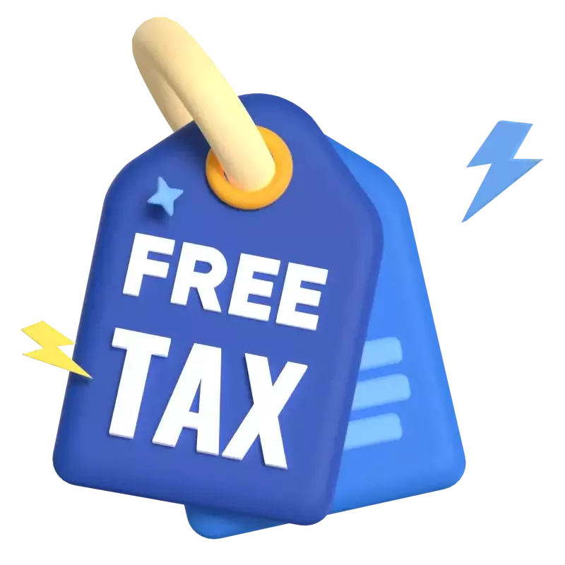 3D Scene Free Tax Tag with Thunders and Star Around 3D Illustration