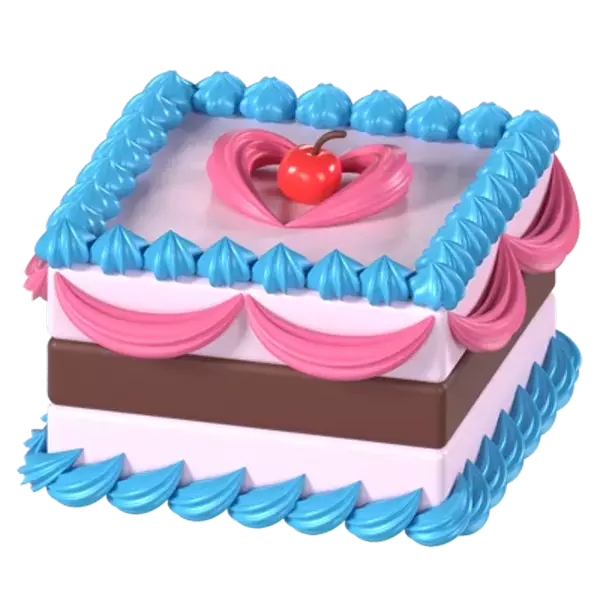 Square Birthday Cake Cream 3D Graphic