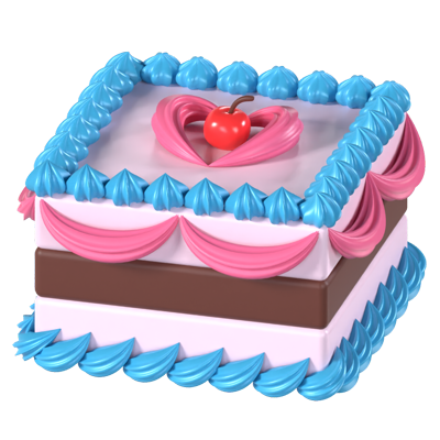 Square Birthday Cake Cream 3D Graphic