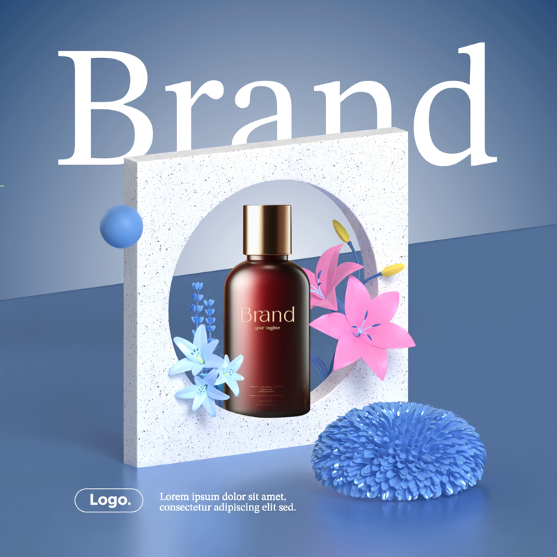 Product Showcase for Beauty Product with A Product, Flower and Basic Shape 3D Template
