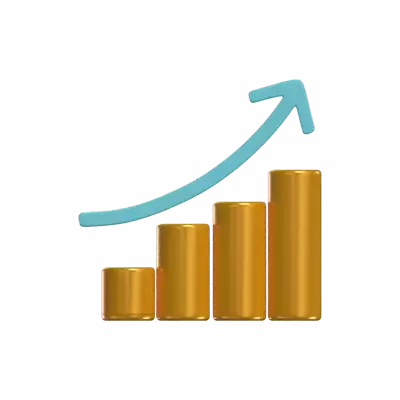 3D Growth Chart Model With Upward Arrow 3D Graphic