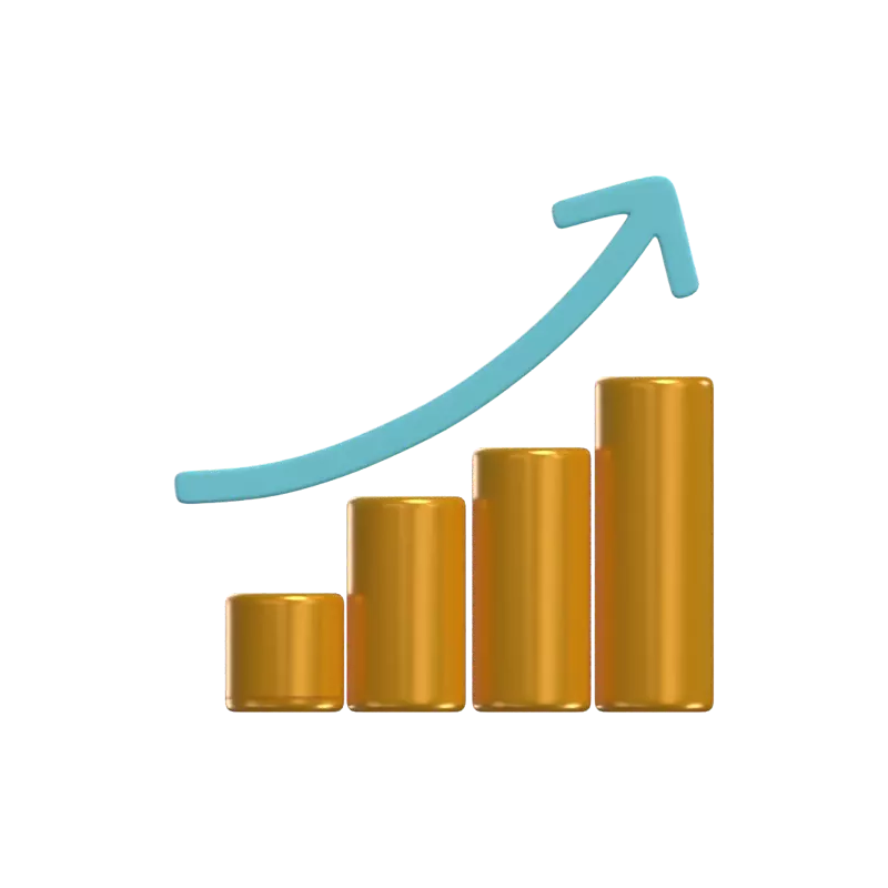 3D Growth Chart Model With Upward Arrow 3D Graphic