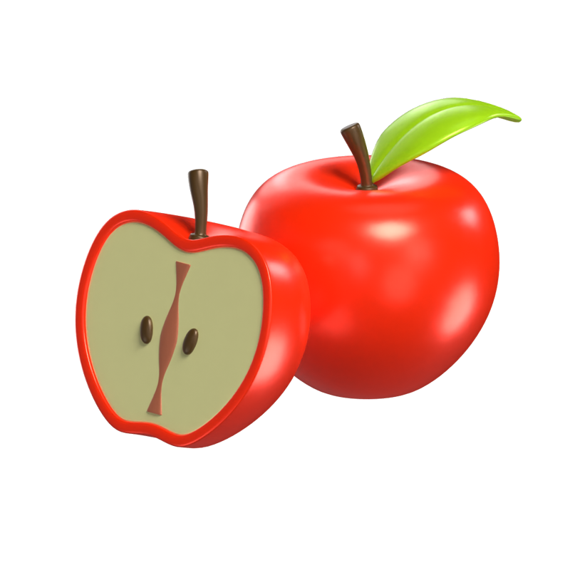 3D Apple Model Whole Fruit And A Sliced One 3D Graphic