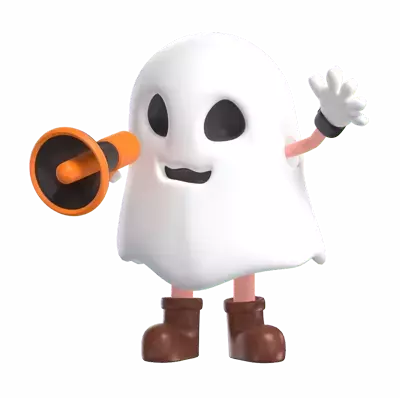 Halloween Ghost Holding Megaphone 3D Graphic