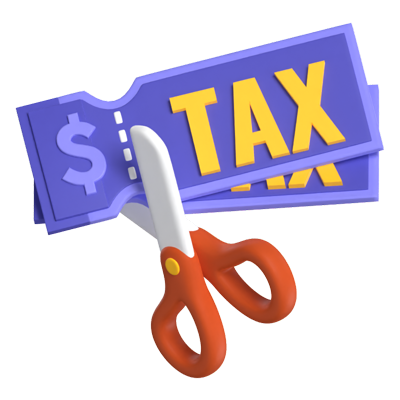 Tax Deduction with Scissors 3D Illustration