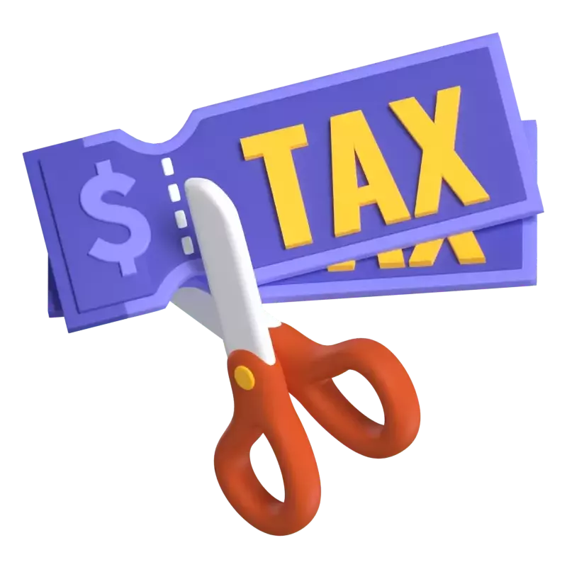Tax Deduction with Scissors 3D Illustration