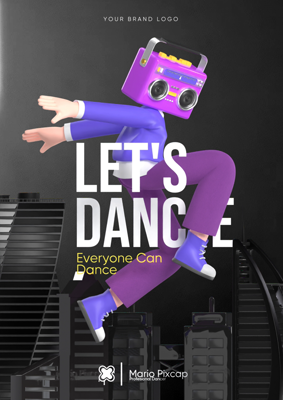 Let's Dance Competition Poster With Character 3D Template