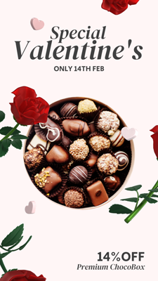 Special Valentine's Promotion Premium Chocolate Box With Red Roses 3D Template 3D Template