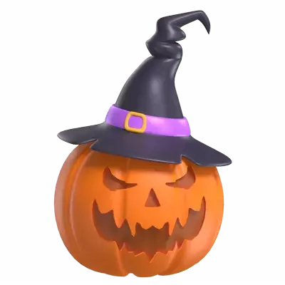 Pumpkin With Witch Hat 3D Graphic