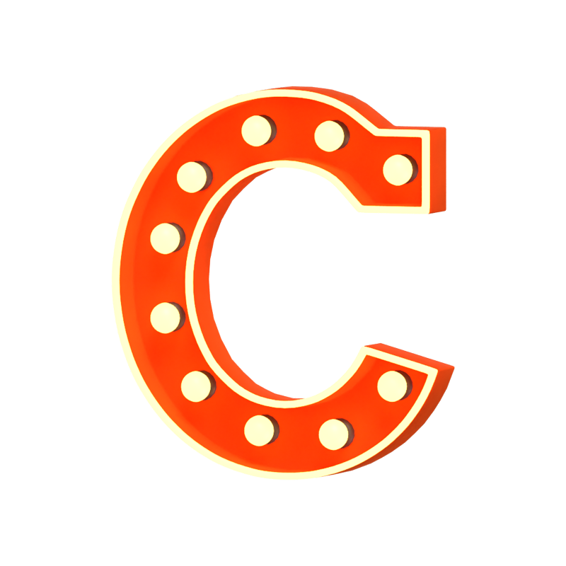 C Letter 3D Shape Marquee Lights Text 3D Graphic
