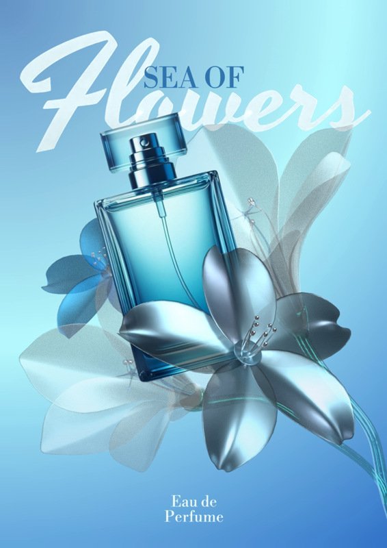 Perfume With Sea And Flowers Scent 3D Template Poster Design