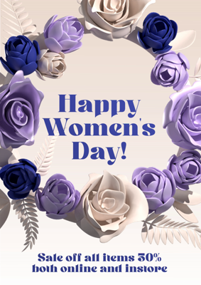 Happy Women's Day with Rose Purple and beige color theme sale 3D Template
