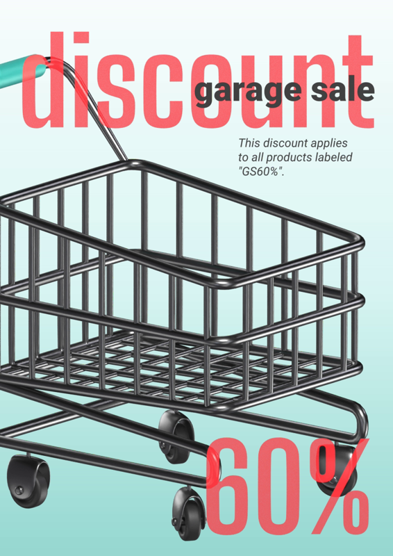 Garage Sale Discount 3D Banner with Trolley Illustration