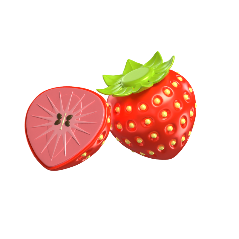 3D Strawberry Model Whole Fruit And A Sliced One 3D Graphic