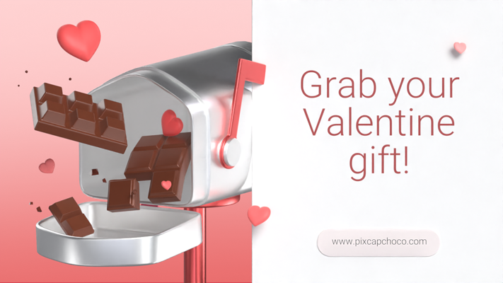 Valentine's Day Banner with Illustration of Email Box, Chocolate and Love 3D Template 3D Template