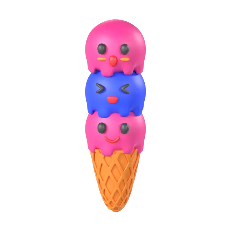 Three Scoops Of Ice Cream 3D Model With Different Expressions 3D Graphic