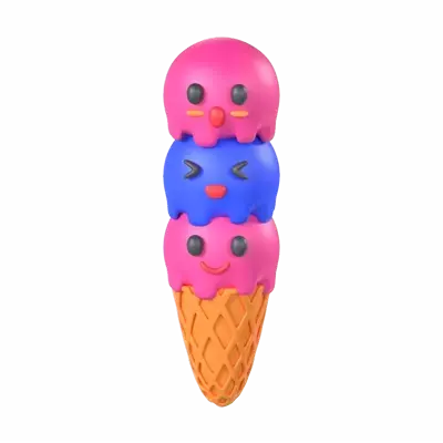 Tres Helados Modelo 3D Con Diferentes Expresiones 3D Graphic