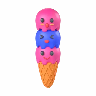 Three Scoops Of Ice Cream 3D Model With Different Expressions 3D Graphic