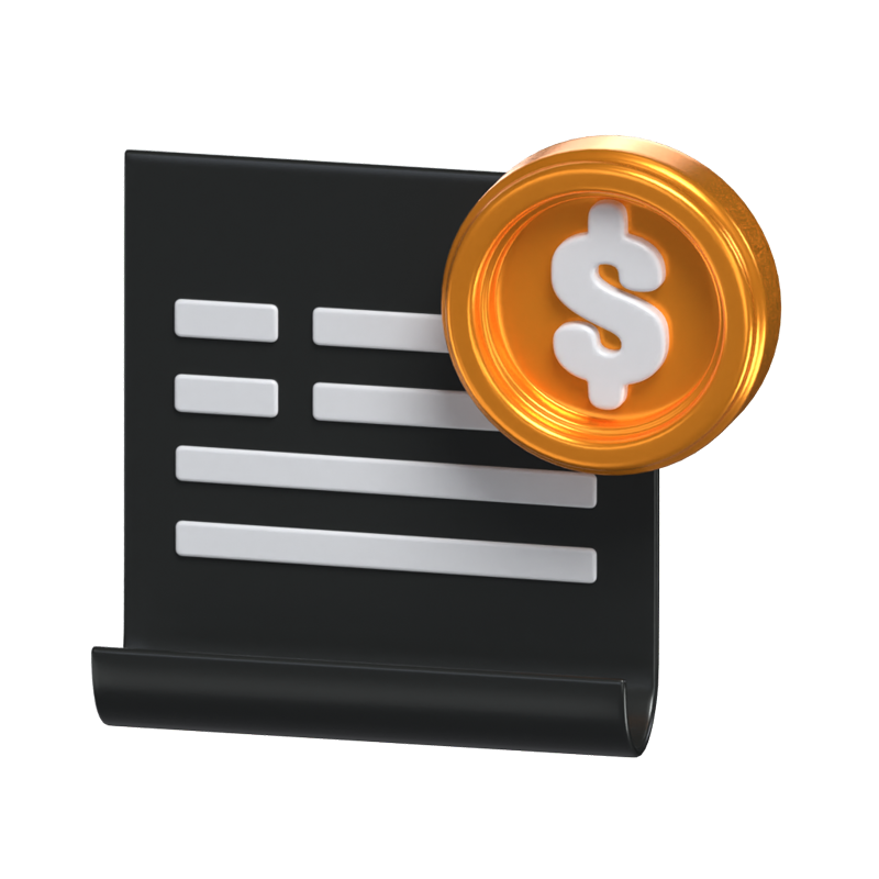 Bill 3D Model Of A Receipt And Dollar Coin On The Top Corner 3D Graphic