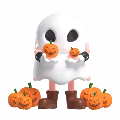 Halloween Ghost Hold Two Pumpkin 3D Graphic