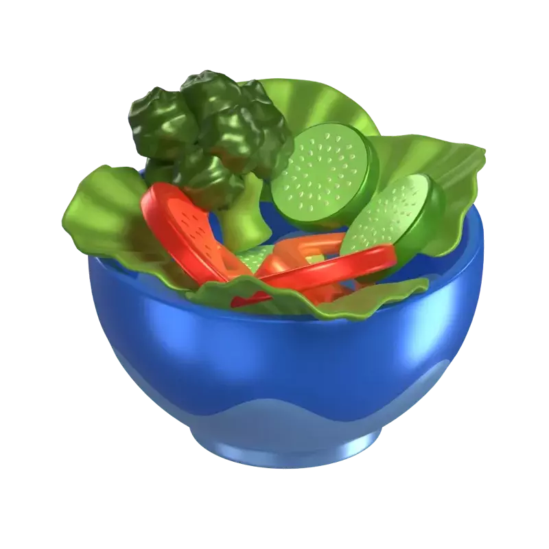 3D Veggie Salad Model Greens In Blue Bowl 3D Graphic