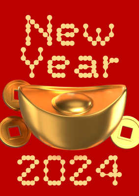Happy New Year 2024 Lunar Chinese Gold Coins Red Background Lucky Money 3D Template