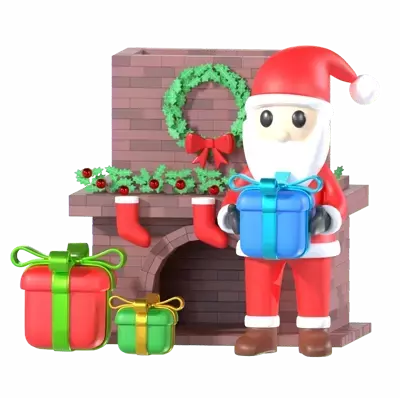 Santa In Front Of Fireplace 3D Graphic