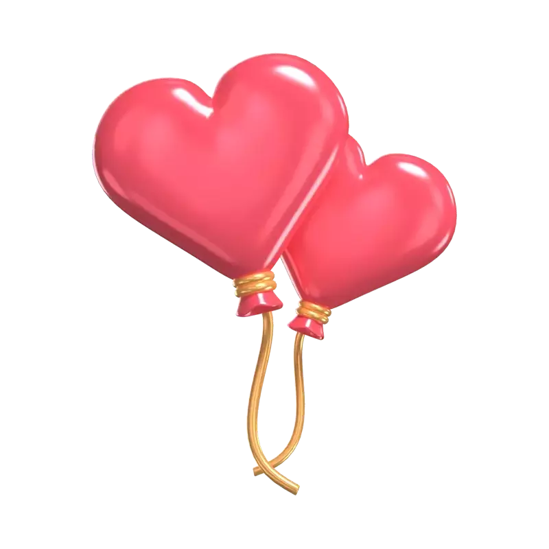 3D Two Hearts Balloon Model Love In The Air 3D Graphic