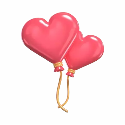 3D Two Hearts Balloon Model Love In The Air 3D Graphic