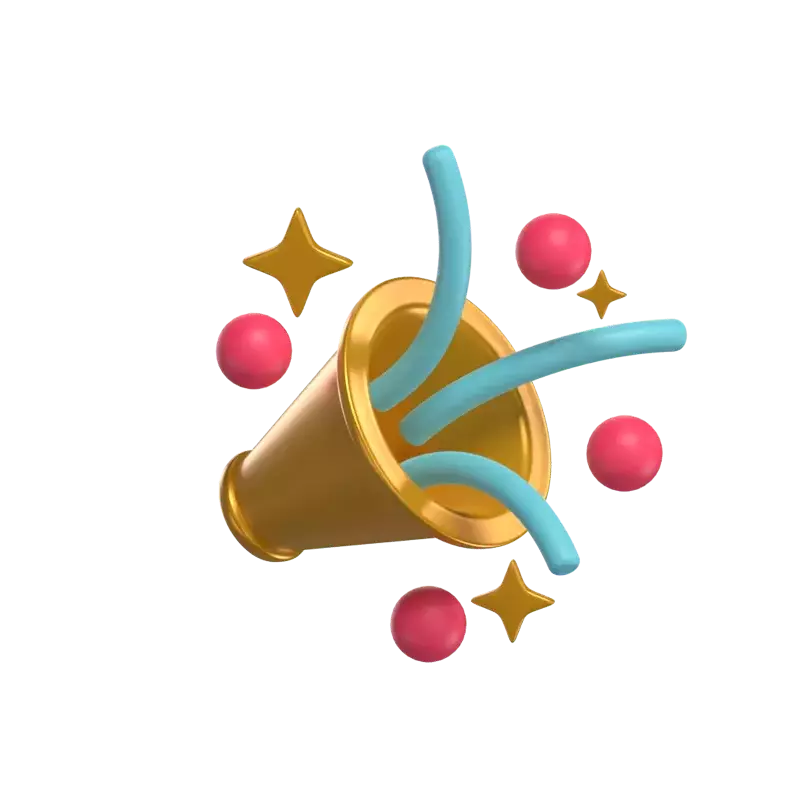 Konfetti 3D Icon Modell für die Bekanntgabe der Wettbewerbsgewinner 3D Graphic