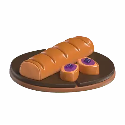  French Elegance A 3D Glimpse Of Baguette With Jam 3D Graphic