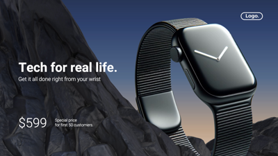Smart Watch 3D Web Banner with Cliff Rock Background 3D Template