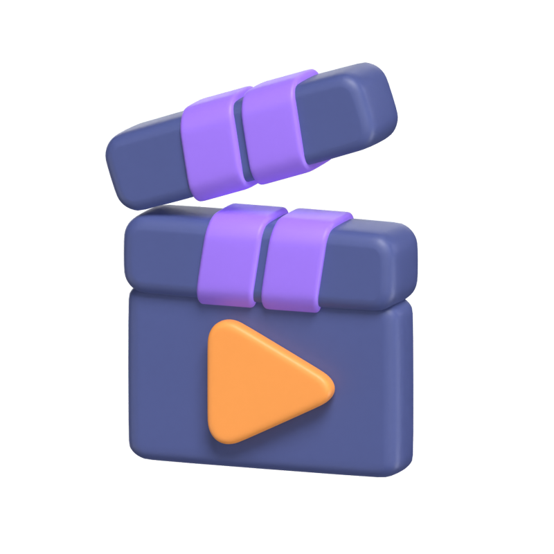 3D Film Clapper Icon Model With A Play Icon 3D Graphic