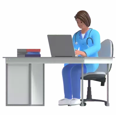 Female Nurse At Desk 3D Illustration
