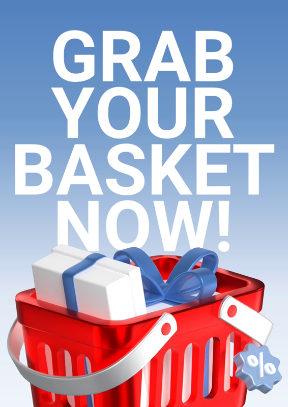 Sale Ads Design with Basket and Gifts Illustration 3D Poster