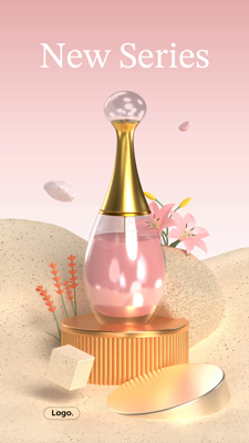 Beauty Product Display with A Product, Basic Shape, Stones and Flowers in The Desert 3D Poster 3D Template