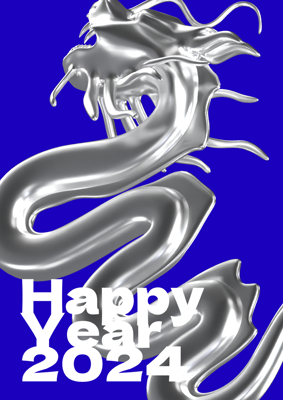 Lunar Chinese Happy New Year Card 2024 Year Of The Dragon Metallic Minimal 3D Template