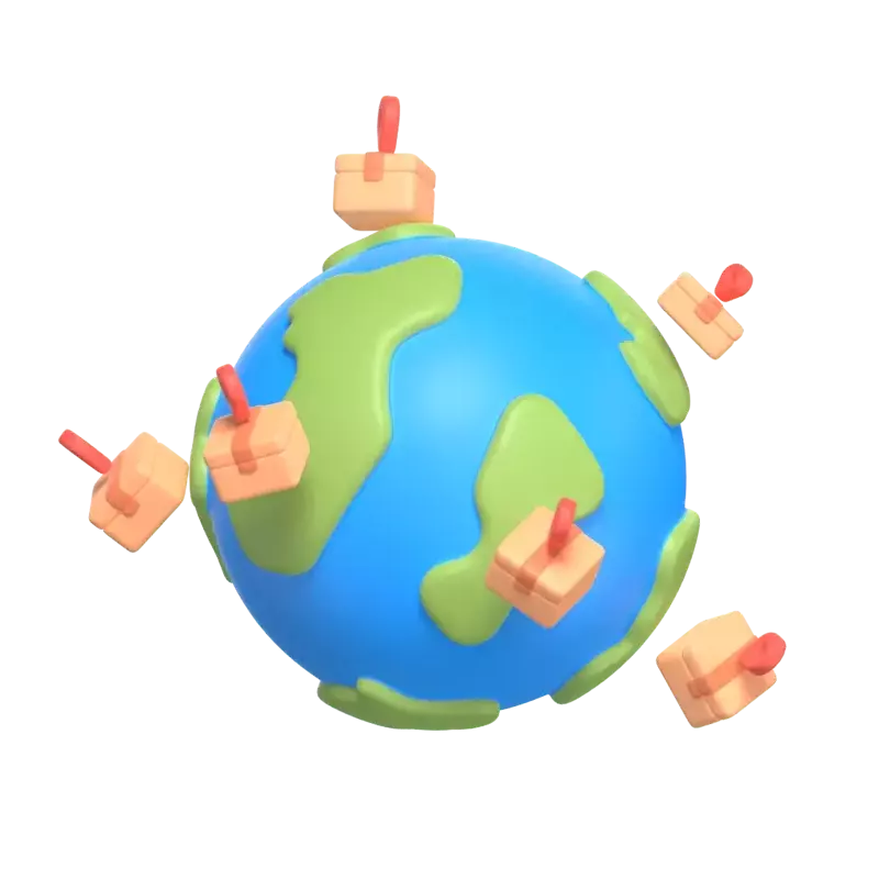 3D Worldwide Delivery Illustrated With Earth And Delivery Boxes 3D Graphic