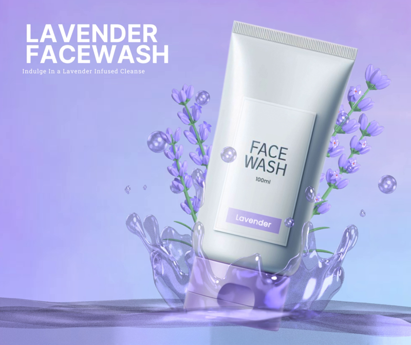 Lavender Facewash Splashed Water With 3D Lavender
