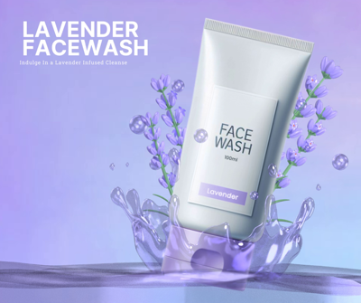 Lavender Facewash Splashed Water With 3D Lavender 3D Template