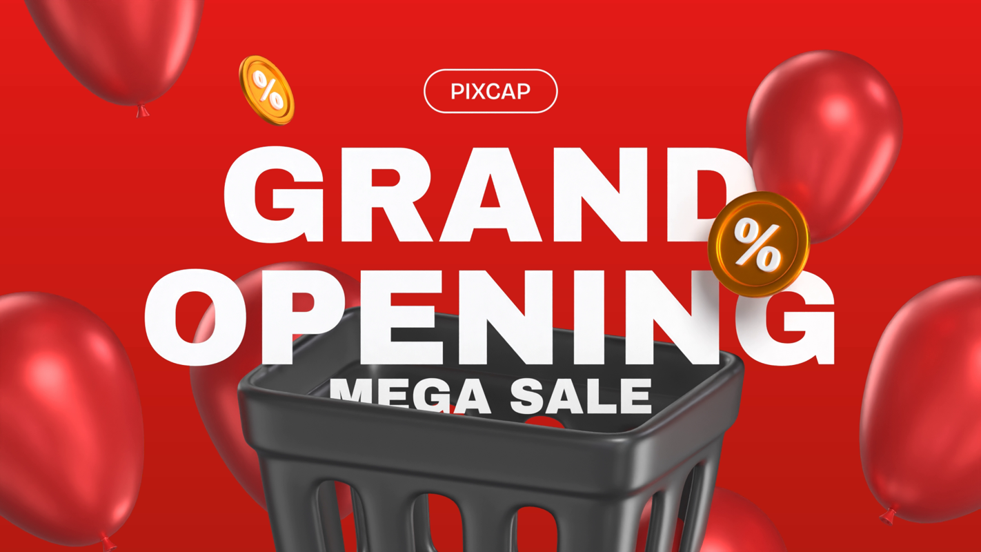 Grand Opening Sale Marketing Post With Red Balloons And Gradient Red Background 3D Template