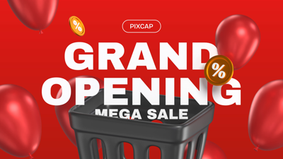 Grand Opening Sale Marketing Post With Red Balloons And Gradient Red Background 3D Template 3D Template