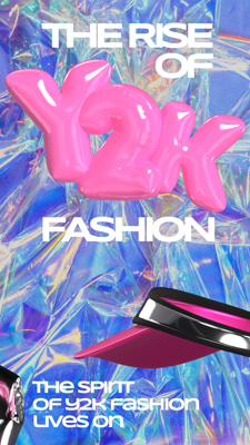Y2K Fashion Poster With Inflatable Text & Holographic Background 3D Template