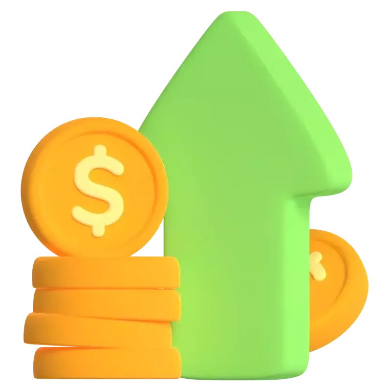 Investment Growth with Coins and Arrow Up Indicator 3D Illustration