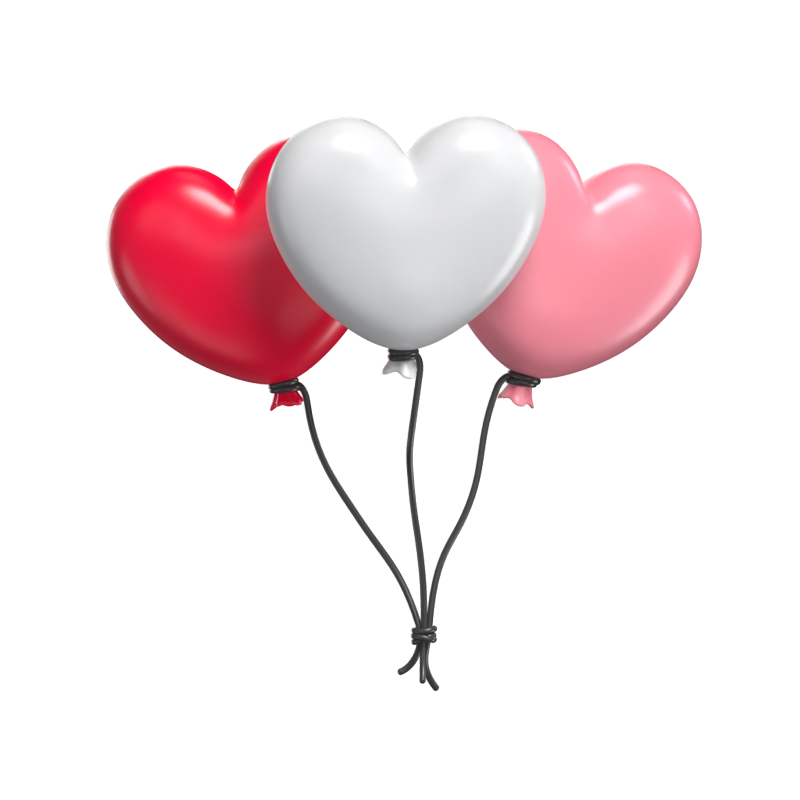 Heart Balloons 3D Illustration For Valentine's Day