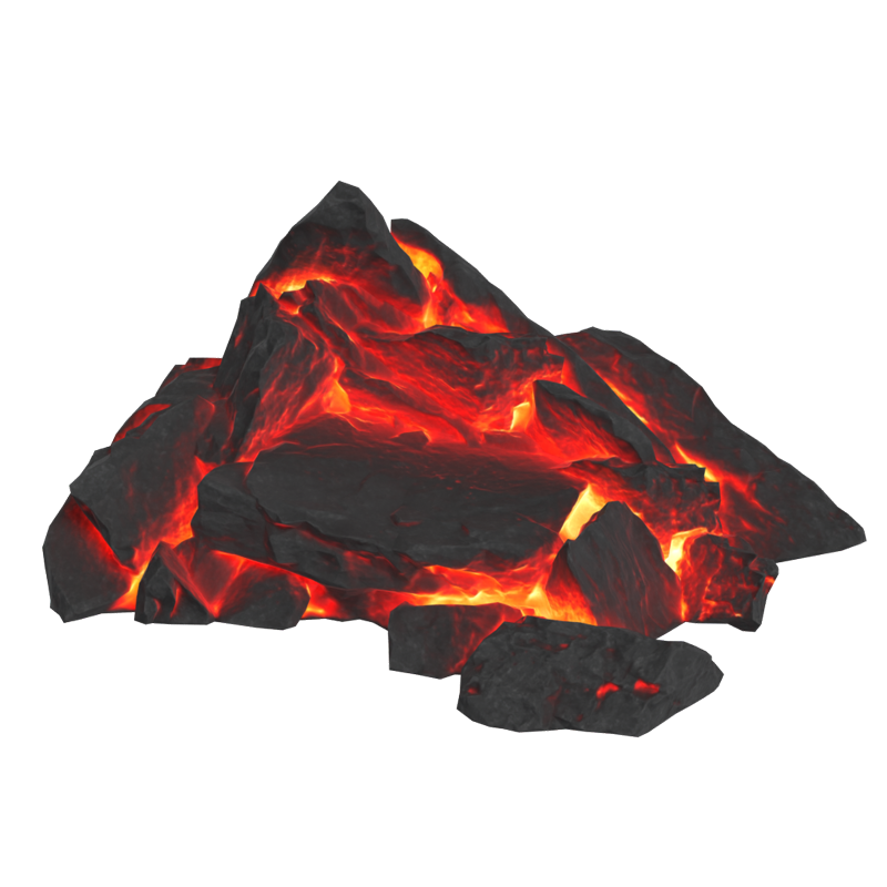 Modelo 3D de rocha vulcânica grande com fluxo de lava brilhando 3D Graphic