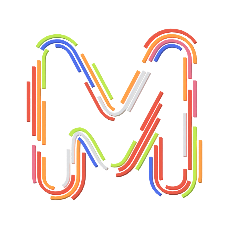 M Letter 3D Shape Stripe Text 3D Graphic