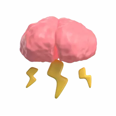 3D Brainstorm Model Three Lightning Coming Out Of Brain As If Was a Cloud 3D Graphic
