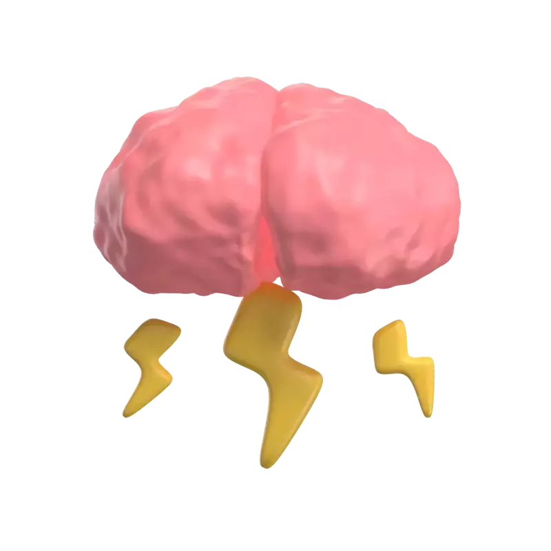 3D Brainstorm Model Drei Blitze aus dem Gehirn als ob eine Wolke war