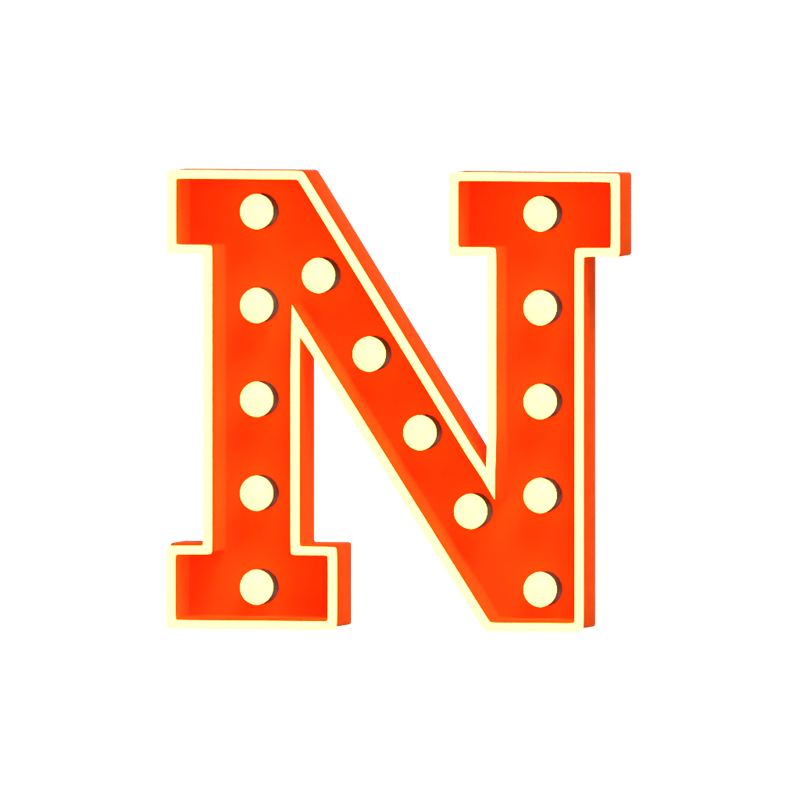 N Letter 3D Shape Marquee Lights Text 3D Graphic